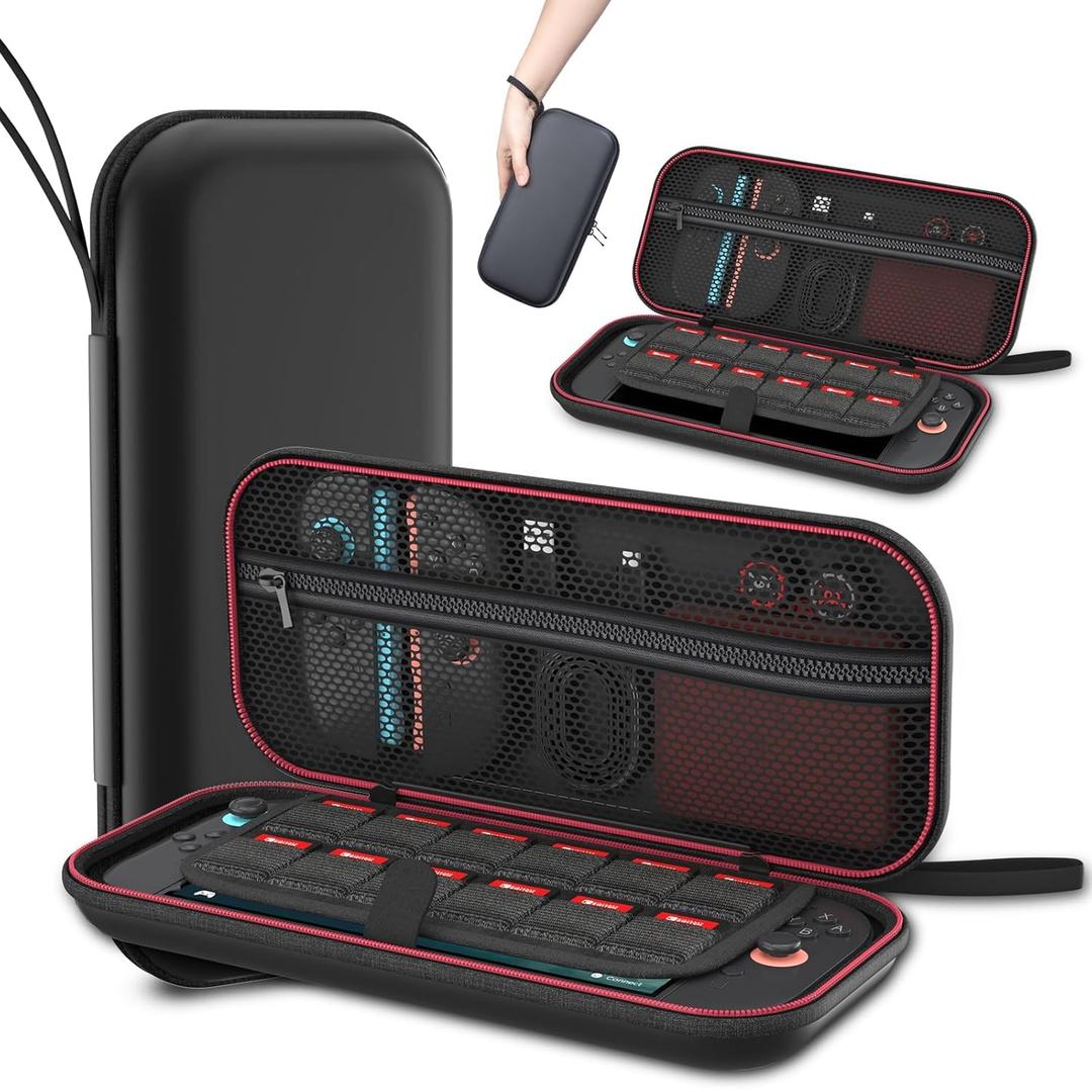HEATFUN Carrying Case Compatible with Nintendo Switch 2  Waterproof & Shockproof Travel Storage Bag with 12 Game Card Slots, Screen Protectors & Thumb Grip Caps2025 Must-Have Accessory Kit