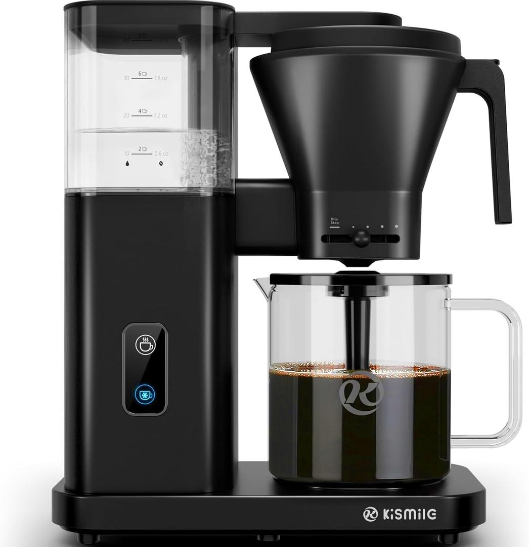 Kismile 8 Cup Drip Coffee Maker Machine, Pour Over Coffee Brew with 3s Instant Heat 197-205, Removable Water Tank, Adjustable Flow Control, Deep Cold Brew & Keep Warm 40 Min, Easy to Clean(Black)