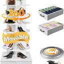 8 Tier Rotating Shoe Rack Tower contains 2 drawers, Spinning Shoe Rack Display Lazy Susan, Revolving 360 Shoe Racks Storage Round Carousel, Equipped with 5 Universal Wheels with Brake Function