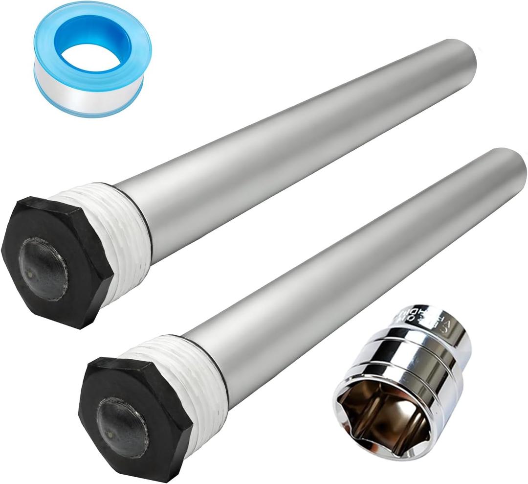 RV Water Heater Anode Rod 9.25" L x 3/4" NPT Magnesium Anode Rod for Hot Water Heater RV Anode Rod for Suburban & Mor-Flo with Hex Wrench Socket, Black Nuts, 2-Pack