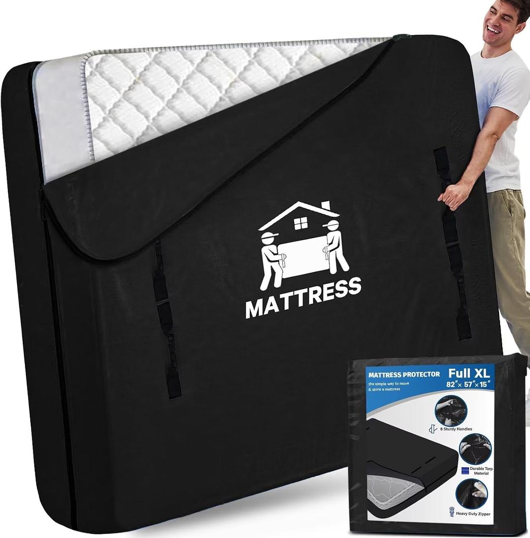 Mattress Bags for Moving, BETU Mattress Protector Waterproof Mattress Cover Storage Bags with 8 Heavy-Duty Handles and Zipper for Bed Extra Thick Large Reusable,82"x57"x15",Black