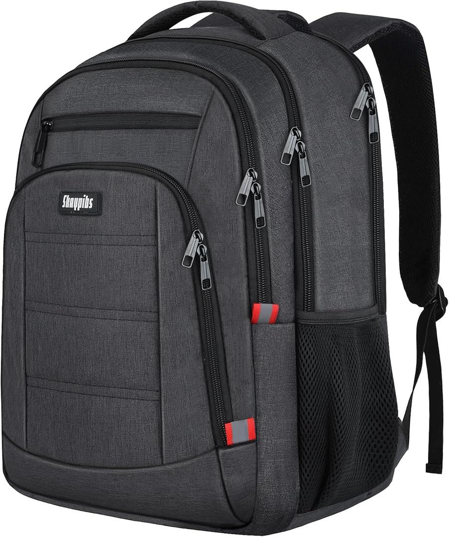 Backpack for Men Women, School Backpack, Large Quilted College Bookbag for Men, Water Resistant Travel Work Backpacks, Business Computer Back Pack with Reinforced Straps, Fits 17" Laptop Black