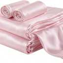 4 Piece Satin Silky Sheet Set Full Size, Refreshing Cool Touch Smooth Hair & Skin Friendly Lightweight Summer Hot Sleeper, Pink