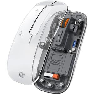 Sleek Transparent Magnetic Wireless Mouse - 3-Mode Connectivity (Dual Bluetooth + USB), DPI Adjust & One-Key Desktop Access, for MacBook/pc/iPad/Laptop (Grey)