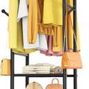 Furologee Rolling Clothing Racks for Hanging Clothes, Double Rods Clothes Rack With Wheels, Sturdy Coat Racks,Portable Metal Garment Rack for Bedroom Laundry Living Room, Black