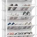 JSB 10 Tier Shoe Rack Mesh Fabric Over The Door Shoe Organizer X-Structure Trouser Hangers Closet Pantry Hanging Shoe Clothes Toys Storage Shelves (Matte White, 10 Tier)