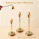 BEAHOT Gold Candle Holders, Set of 3 with Matching Candle Snuffer – Elegant Durable Non-Slip Candlestick Holders for Christmas Decorations Wedding Centerpiece, Dining Table & Home Gift Display