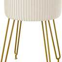 IBUYKE Velvet Storage Footrest Stool Ottoman, Makeup Vanity Stool Side Table with Golden Steel Legs Removable Cover, Coffee Table Top Cover, Creamy-White LG-20M