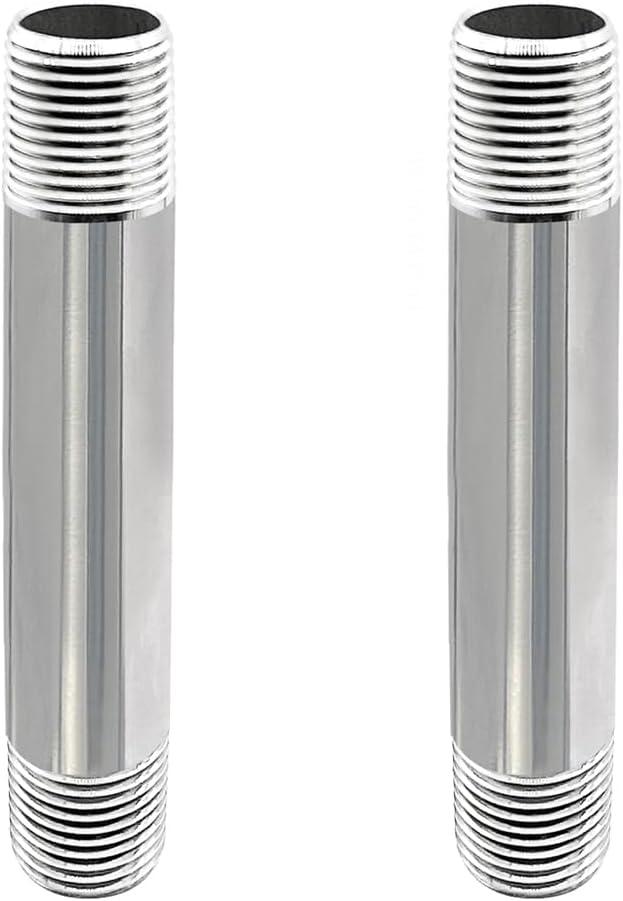GeilSpace 1/2" x 4" Stainless Steel Pipe, 304 Pipe Nipple Fits Standard 1/2 Inch Threaded Pipes and Fittings, DIY Industrial Metal tube (2 PCS)