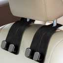 AMINOR 2 Pack Car Seats Hooks for Headrest, 2-in-1 Premium Leather Car Headrest Hanger with Metal Hooks, Car Seat Back Storage Hooks for Purses, Handbags, Phone (Black)