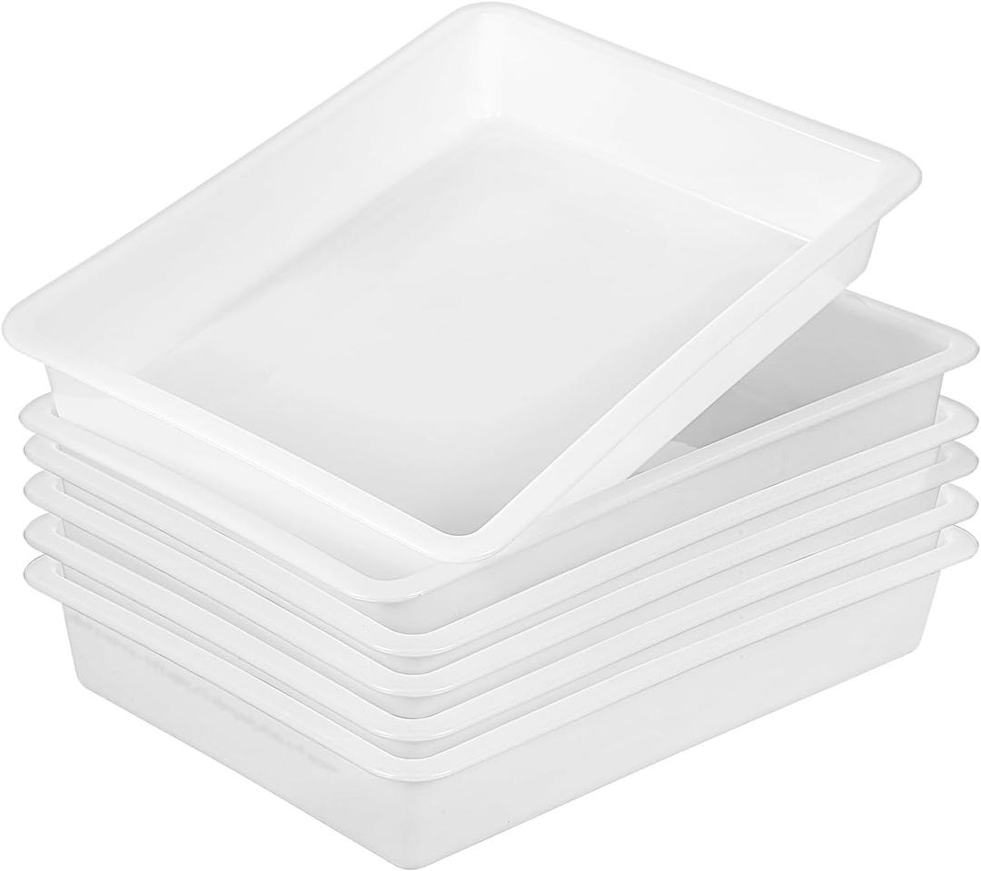6 Pack Classroom Turn in Bins, 14.37 x 10.62 x 2.36 Inches White Plastic Paper Trays for Classroom Organization, Large Letter Size Flat Storage Bins for School & Office