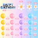 Blue Dog Cake Toppers 63 Pcs Pastel Ball Cake Decorations Daisy Rainbow Cake Topper Hippie Themed Cake Topper for Bohemian Groovy Hippie Wedding Party Supplies
