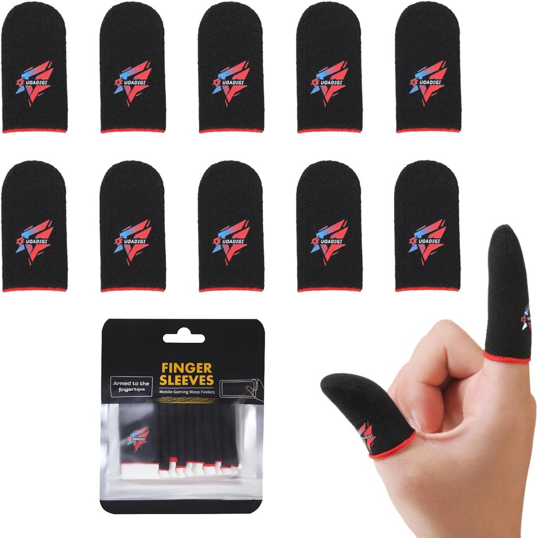 2 x Gaming Finger Sleeves for Sweaty Hands & Mobile Gaming, Smooth Touch Screen Thumb Protector, Anti-Slip Sweat-Proof Controller Accessories, Black (Black Finger Sleeves (10 PCS))