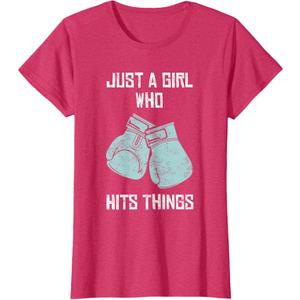 Just a Girl who Hits Things Boxing Women Punching Outfit T-Shirt (Youth L)