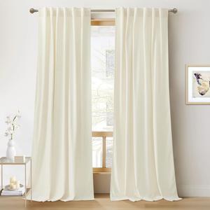 RYB Home White Velvet Curtains 90 inches - Room Darkening Energy Saving Curtain Panels Soft Luxury Privacy Window Covering for Living Room Studio Apartment, Cream White, W52 x L90 inches, 2 Panels