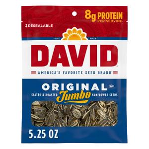 DAVID SEEDS Roasted and Salted Original Jumbo Sunflower Seeds, Keto Friendly, 5.25 Oz, 12 Pack (EXP 03/01/26)