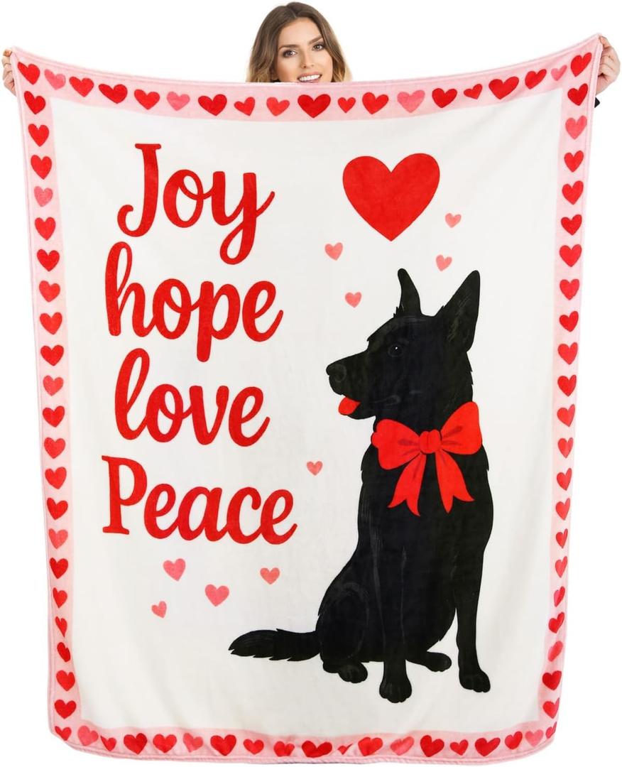 Pink Heart Throw Blanket Soft Fleece Plush Blanket for Couch Sofa Bed, Lover Gifts for Women, Cozy Holiday Winter Blanket, Joy Hope Love Peace, 50" X 60"