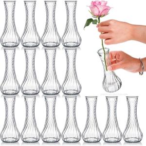 16 Pack Glass Bud Vase, Clear Small Flower Vases in Bulk, Vintage Glass Vases for Centerpieces, Mini Vase Floral Bottle for Rustic Wedding Home Table Decor, Floral Party Arrangements