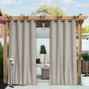 NICETOWN Outdoor Curtains for Patio Waterproof 108 inches Long 2 Panels, Windproof Thermal Insulated Top & Bottom Grommet/Back Tab Privacy Drapes with Rope for Gazebo, Natural, W52 x L108