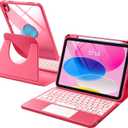 Harvopu for iPad 10th/11th Generation A16 Case with Keyboard, 360 Rotation Detachable Cover with Pencil Holder, Multi-Touch Trackpad, 7 Colors Backlit Keyboard for iPad (A16)/10th Gen (Pink)