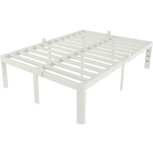 White Full Size Bed Frame 16 Inch, Metal Full Bed Frame No Box Spring Needed, Heavy Duty Steel Support 3500 LBS, DIY Headboard, Noiseless, Round Corner Legs, Storage Space, Easy Assembly