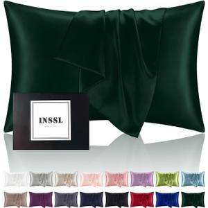 INSSL Silk Pillowcase for Women, Mulberry Silk Pillowcase for Hair and Skin and Stay Comfortable and Breathable During Sleep(Dark Green,Queen)
