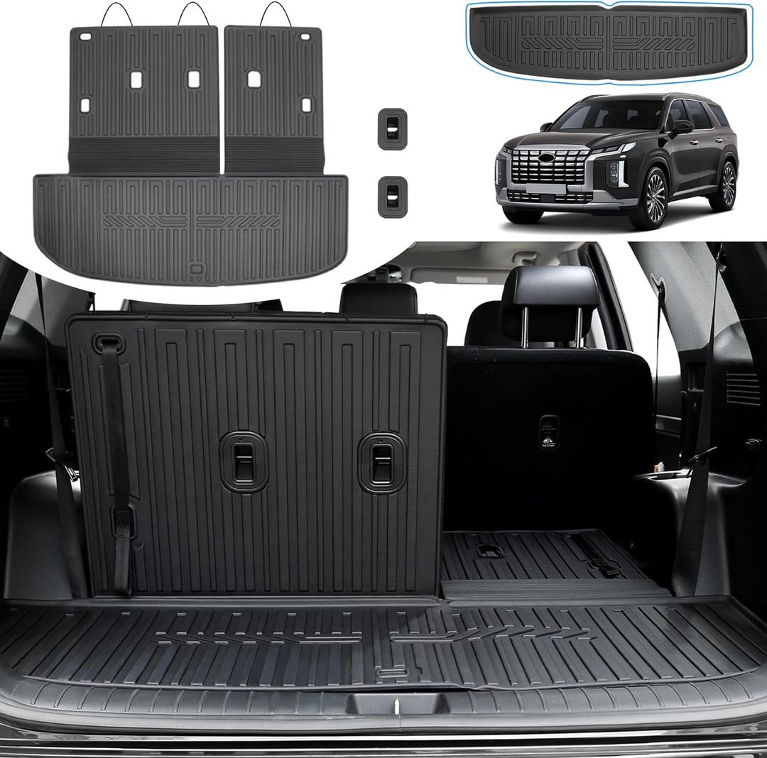 Cargo Mat with Seat Back Cover for 2020-2025 Hyundai Palisade All Weather TPE Full Set Cargo Liners for 2024 2025 Hyundai Palisade Accessories (Include Lower Trunk Mat)