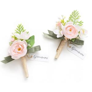 Ling's moment Boutonniere for Men, 2pcs Groom Groomsmen Guest Boutonniere, Artificial Flowers for Wedding/Prom/Homecoming, etc.Blush Cream
