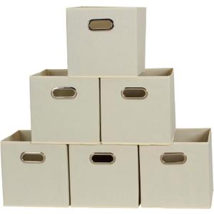 Household Essentials 82-1 Foldable Fabric Storage Bins | Set of 6 Cubby Cubes with Handles | Natural (Cream)