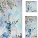 ALAZA Towel Bathroom Sets, Christmas Winter Snowman Towels 3-Piece 1 Bath Towel 1 Washcloth 1 Hand Towel, Snowflakes Snow Bath Towel Set of 3 Soft Multifuntion for Home Kitchen Hotel Gym Swim Spa