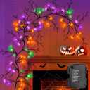 [8 Modes & Timer] 6 Ft Halloween Willow Vine Twig Decor Garland with Bats Pumpkins Spiders Lights, 54 LED Battery Operated Halloween Lights for Indoor Home Mantle Fireplace Decor