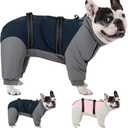 KOESON Four Legged Winter Coat, Warm Small Dog Jacket with Adjustable Buckles, Turtleneck Windproof Dog Fleece Jackets Reflective Fullbody Snowsuit Puffer Coat Blue Grey S