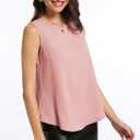 Womens Chiffon Tank Tops Crewneck Sleeveless Blouses Summer Tops Work Shirt (Pink, S)