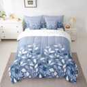 Feelyou Vintage Floral 7 Piece Bedding Set Full Size Blue Botanical Comforter Set with Sheets for Kids Adult Leaves Plants Bed in a Bag Microfiber Bed Set