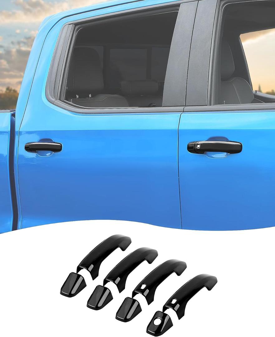 Hoolcar Black Exterior Door Handle Covers Trim Overlay Compatible with 2019-2024 Chevy Silverado GMC Sierra/Colorado GMC Canyon 2023-2025 Door Handle Protector Shell (with 2 Smartkey Hole)
