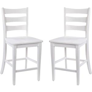 Flash Furniture Liesel Commercial Grade Classic Ladderback Barstool - Antique White Wash Solid Wood Frame - Counter Height - Integrated Footrest (Set of 2)