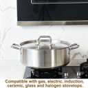 HOMICHEF 19 Quart LARGE Stainless Steel Braiser Pan with Lid - Commercial Grade NICKEL FREE Matte Polished Stainless Steel Braiser Pot 19 QT - Heavy Weight Braising Pan Non Toxic Induction