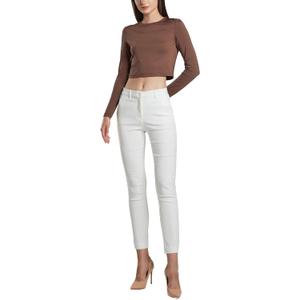 SANDY & SID Cropped Pants for Women Petite Small Size Mid Waist Slim Fit Work Pants Stretch Trousers Slack Casual Office Wear (Beige, M)