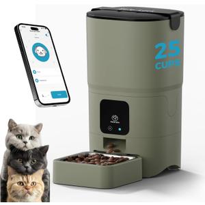 PAPIFEED Automatic Cat Feeder Upgrade, Smart Cat Feeder 6L - APP/Alexa Control, Dual Power Supply, Anti-chewing Cord, Stainless Steel Bowl, Anti-chewing Design for Cats and Small/Medium Dogs (Greener)