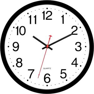 Foxtop Black Wall Clock Silent Non-Ticking 12 Inch Quartz Battery Operated Round Analog Wall Clock for Classroom School Office Living Room Bedroom Home