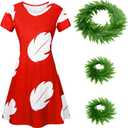 Kavoc 4 Pcs Hawaiian Costume Include Skirt with Flower Leis for Women Halloween Party Dress Up (X-Large)