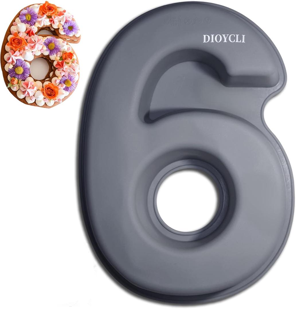 Dioycli Large Number Cake Pans for Baking 3D Cake Silicone Cake Mold DIY Personalized Cake Pan for Birthday and Wedding Anniversary Number 6 Cake Pan of 10 Inch