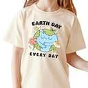 Toddler Kids Little Boys Girls Earth Day Shirt Short Sleeve Earth Day Every Day Planet T-Shirt Top(Beige 1, 6-7T)