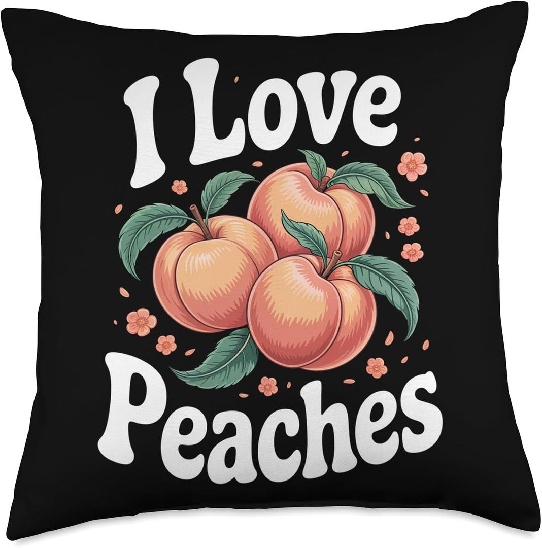 I Love Peaches Fruit Fun Summer Vibes Throw Pillow, 18x18