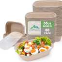 60 Pack 38 OZ Large Paper Bowls with Lids, Heavy Duty Disposable Compostable Bowls for Party, Disposable Bowls Bulk Soak-Proof and Microwave Safe for Hot/Cold Use (38OZ-60PACK)
