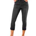 Black Capris for Women - High Waisted Skinny Jeans Jeggings - Stretch Color Washed - Size M