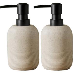 2pcs/Set Beige Hand Soap Dispenser Sets,Resin Liquid Soap Dispenser for Bathroom Countertop,Bathroom Lotion Dispensers-10.6oz.