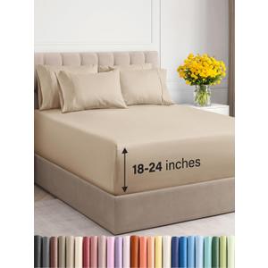 Extra Deep Cal King Sheet Set - 6 Piece Breathable & Cooling Sheets - Hotel Luxury Bedding Set w/18-24 Inch Extra Deep Pockets - Easy Fit - Super Soft, Wrinkle Free and Comfy - Cream, Cal King Size (California King, 10 - Cream)