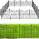 15 Panels Decorative Garden Fence with Gate, 32 in(H) X 35.4 ft(L) No Dig Dog Fence Animal Barrier Outdoor for Yard, Rustproof Metal Garden Edging and Borders, Temporary Fencing Stakes