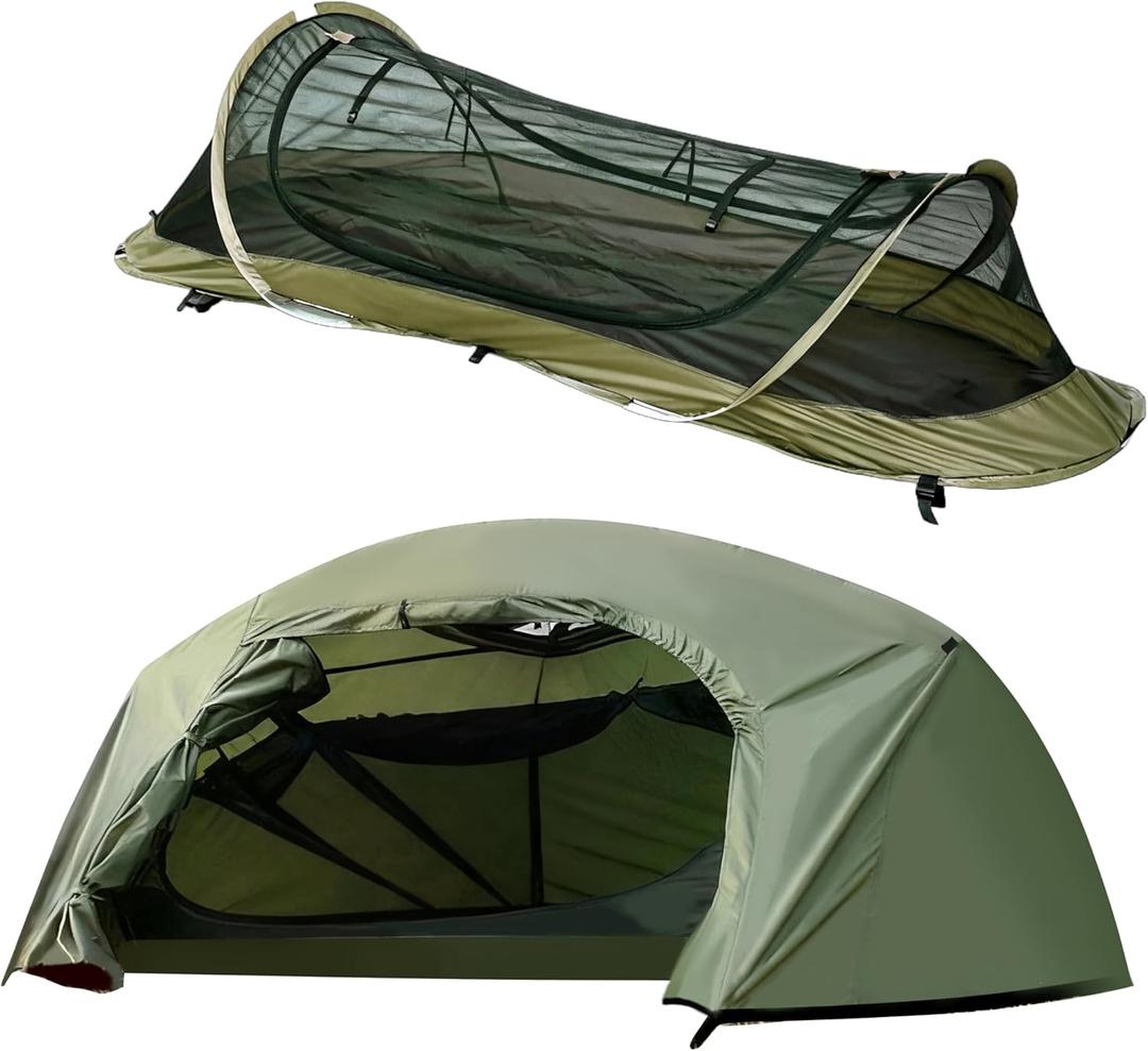 Easy Set Up Ultralight Bivy Tent for Camping, 1 Person Pop Up Backpacking Tent for Camping/bivy/Hiking, Waterproof & Mosquito Proof Outdoor Shelter (army green)